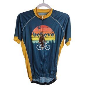 Corvara Bikewear Mens Bigfoot Believe Retro Blue Cycling Top Medium Full Zip